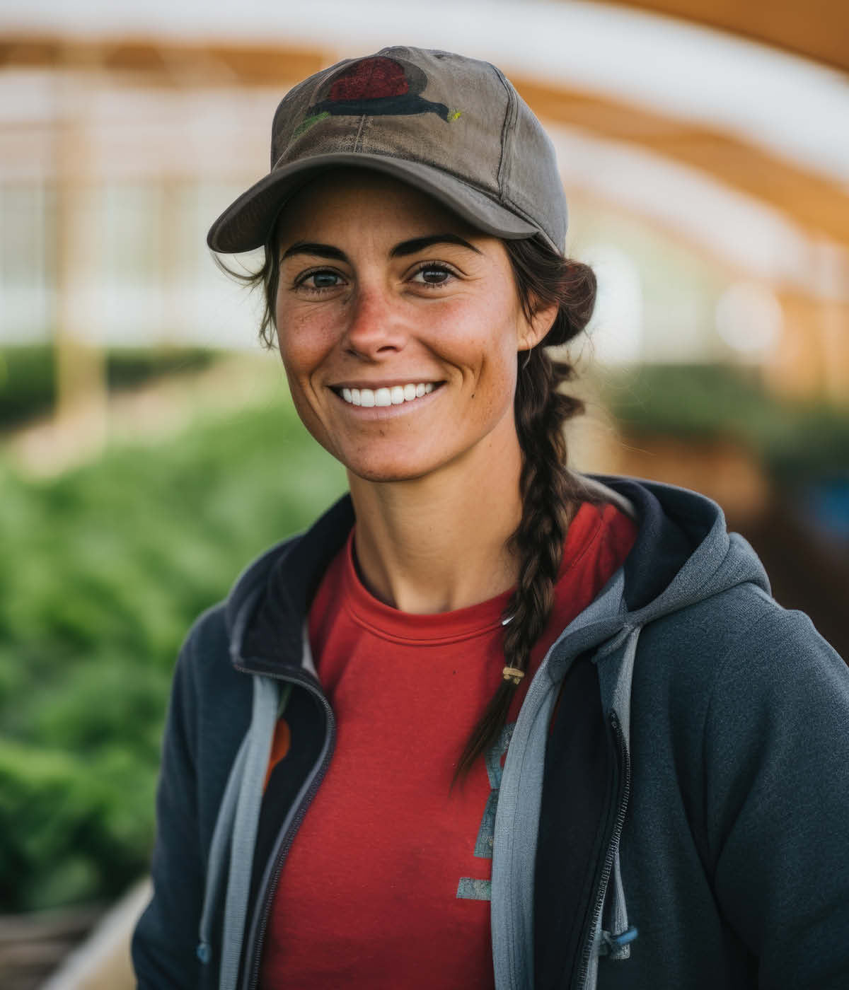 Frucht-Farmerin auf einer Farm in Arbeitskleidung